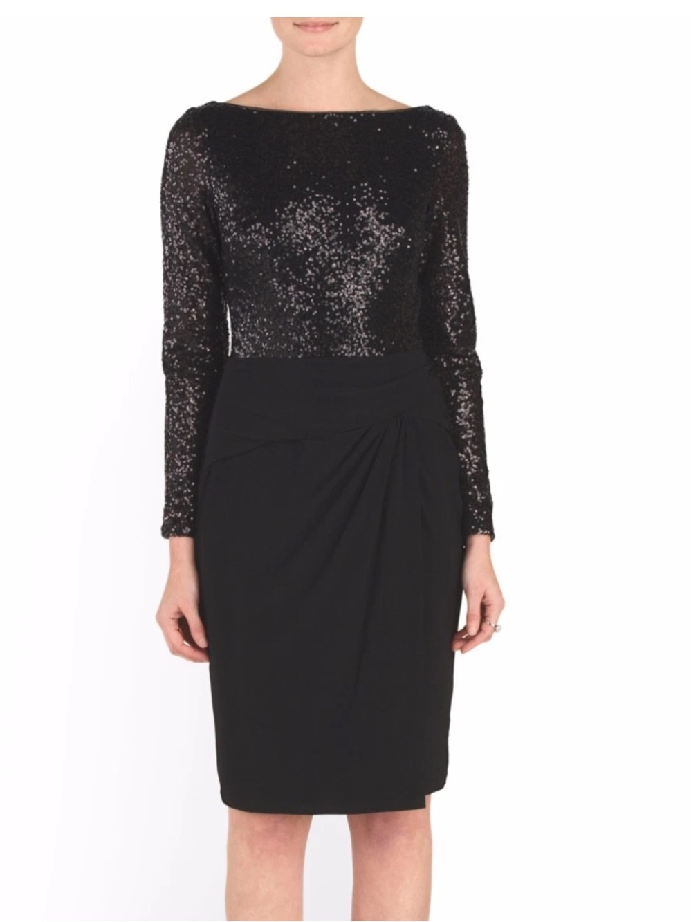 Lauren Ralph Lauren Evening Black Sequin Long-Sleeve Cocktail Dress size 2